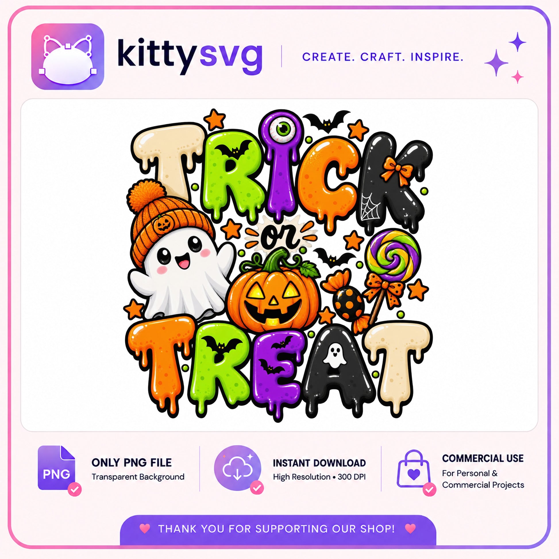 Trick Or Treat Halloween PNG, Cute Ghost Pumpkin PNG, Halloween PNG