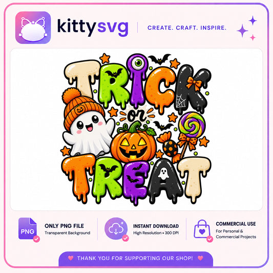 Trick Or Treat Halloween PNG, Cute Ghost Pumpkin PNG, Halloween PNG