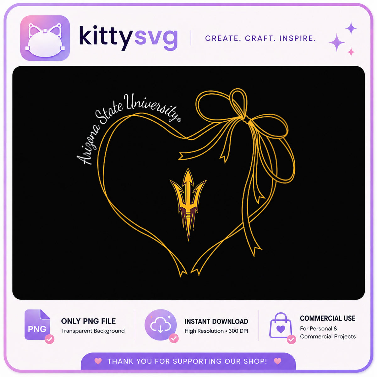 Arizona State University Heart Bow PNG, ASU Sun Devils PNG, College PNG