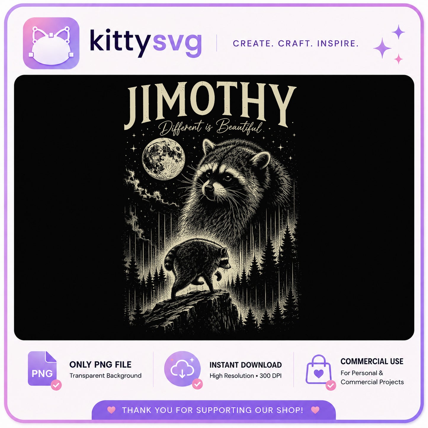 Jimothy Raccoon Different Is Beautiful PNG, Raccoon PNG, Vintage PNG