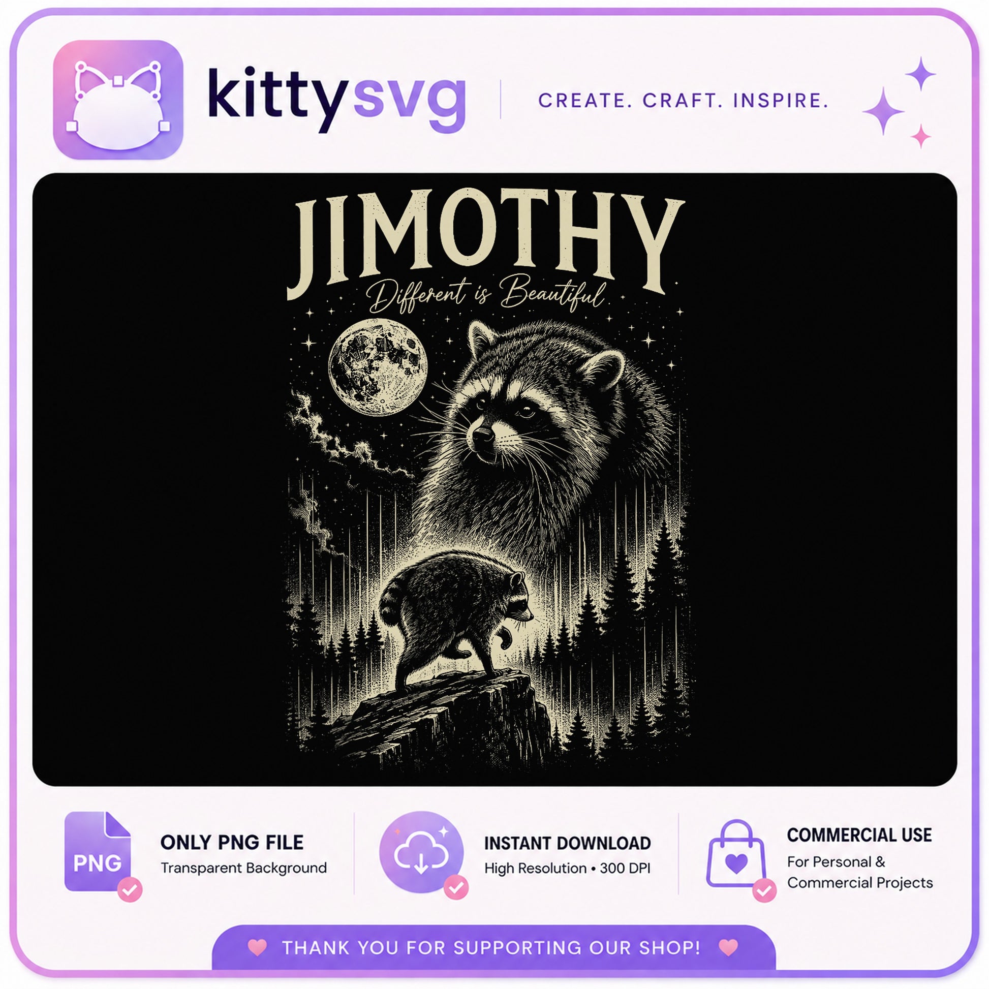 Jimothy Raccoon Different Is Beautiful PNG, Raccoon PNG, Vintage PNG