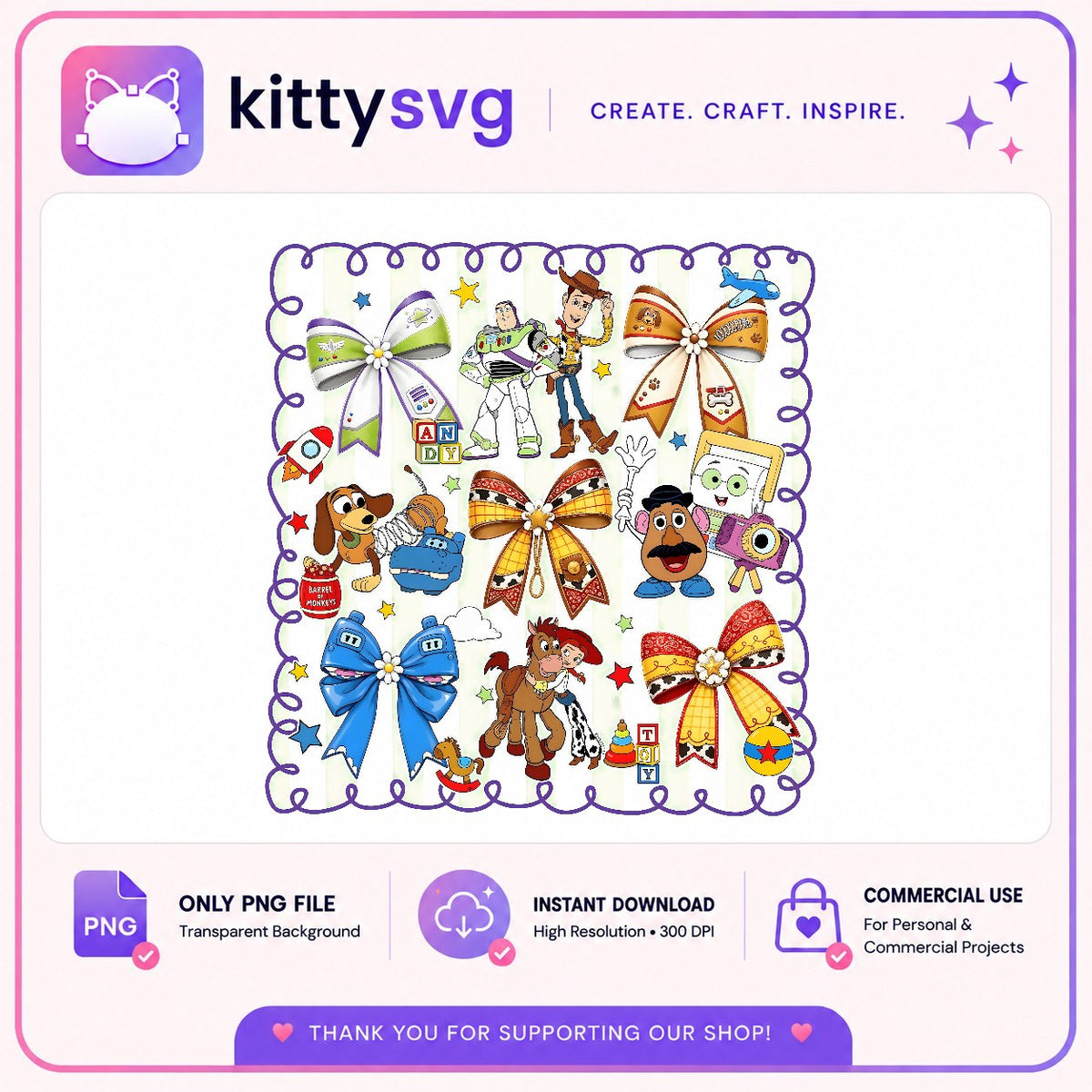 Toy Story Coquette Bows PNG, Woody Buzz PNG, Andys Room Toys PNG