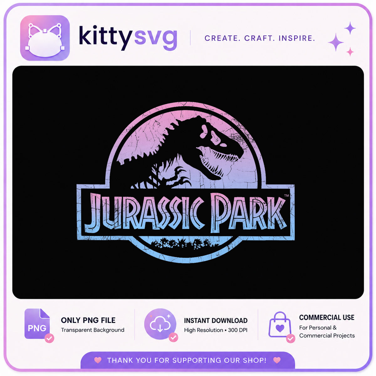 Jurassic Park PNG, Dinosaur T-Rex Logo PNG, Retro Gradient PNG