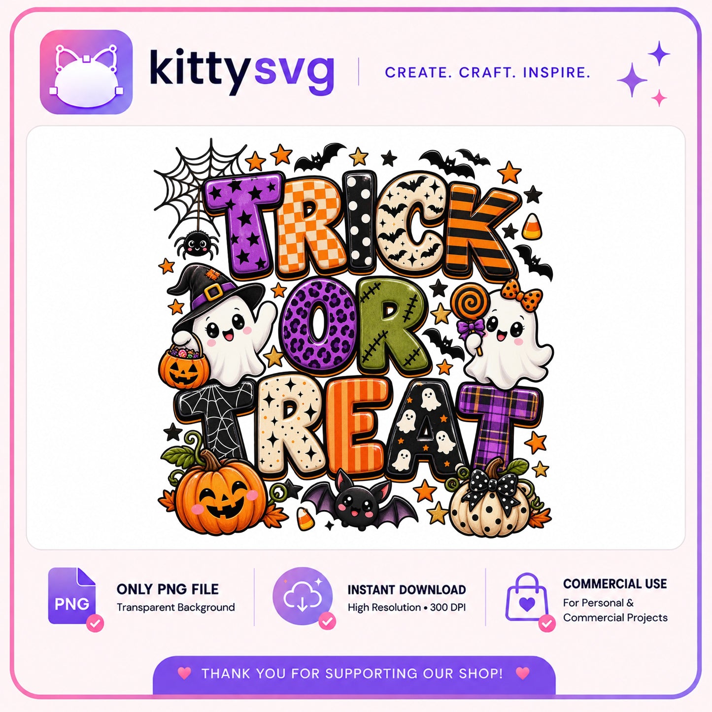 Trick Or Treat Halloween PNG, Cute Ghost Pumpkin PNG, Halloween PNG