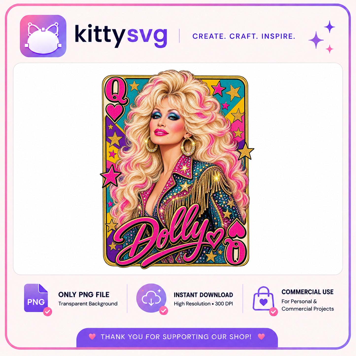 Dolly Parton Queen Of Hearts PNG, Country Music PNG, Retro PNG