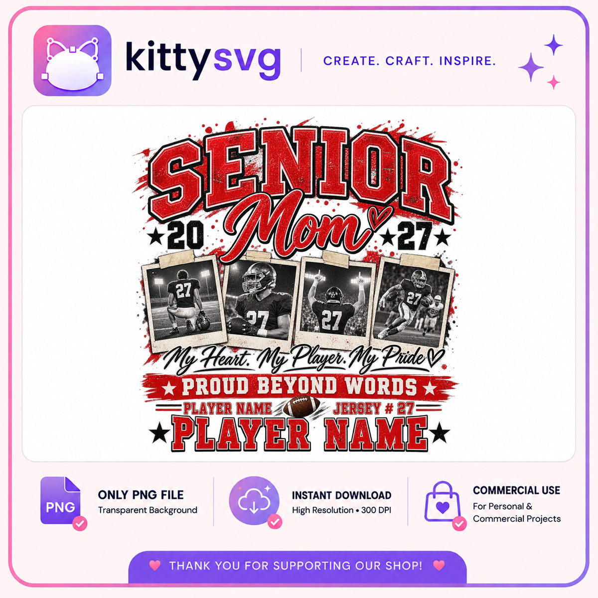 Senior Mom 2027 Football PNG, Proud Football Mom PNG, Custom PNG