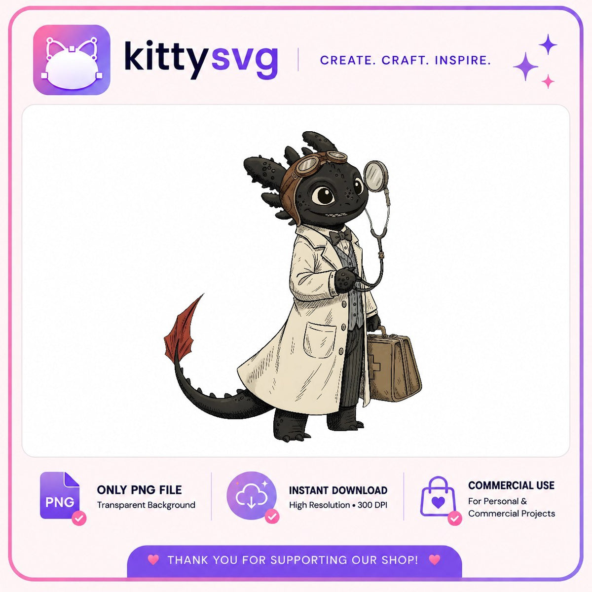 Toothless Doctor PNG, Stethoscope Dragon PNG, Medical Bag PNG