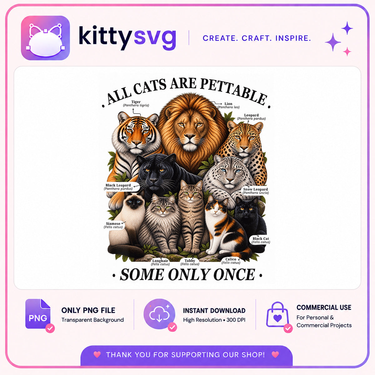 All Cats Are Pettable Some Only Once PNG, Wild Cat PNG, Cat Lover PNG