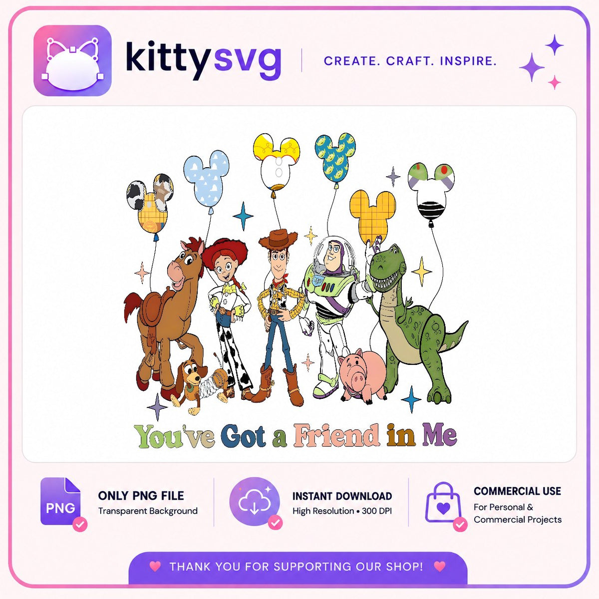 Friend In Me Mickey Balloons PNG, Toy Story Gang PNG, Rex Bullseye PNG