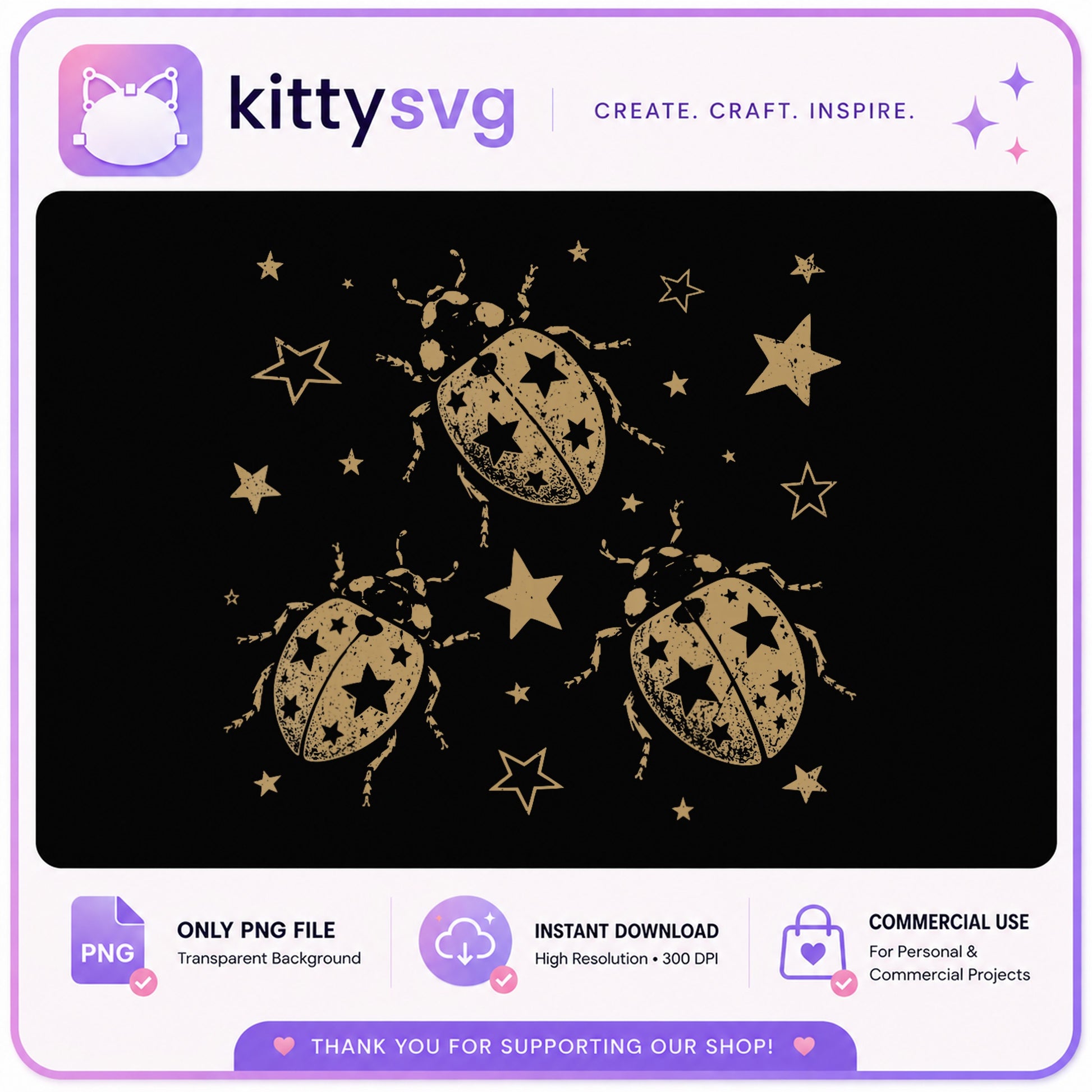 Celestial Ladybug PNG, Mystical Beetle Stars, Witchy Insect PNG