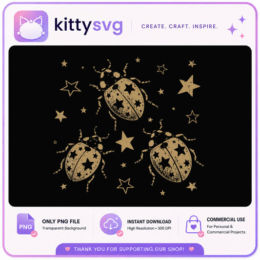 Celestial Ladybug PNG, Mystical Beetle Stars, Witchy Insect PNG