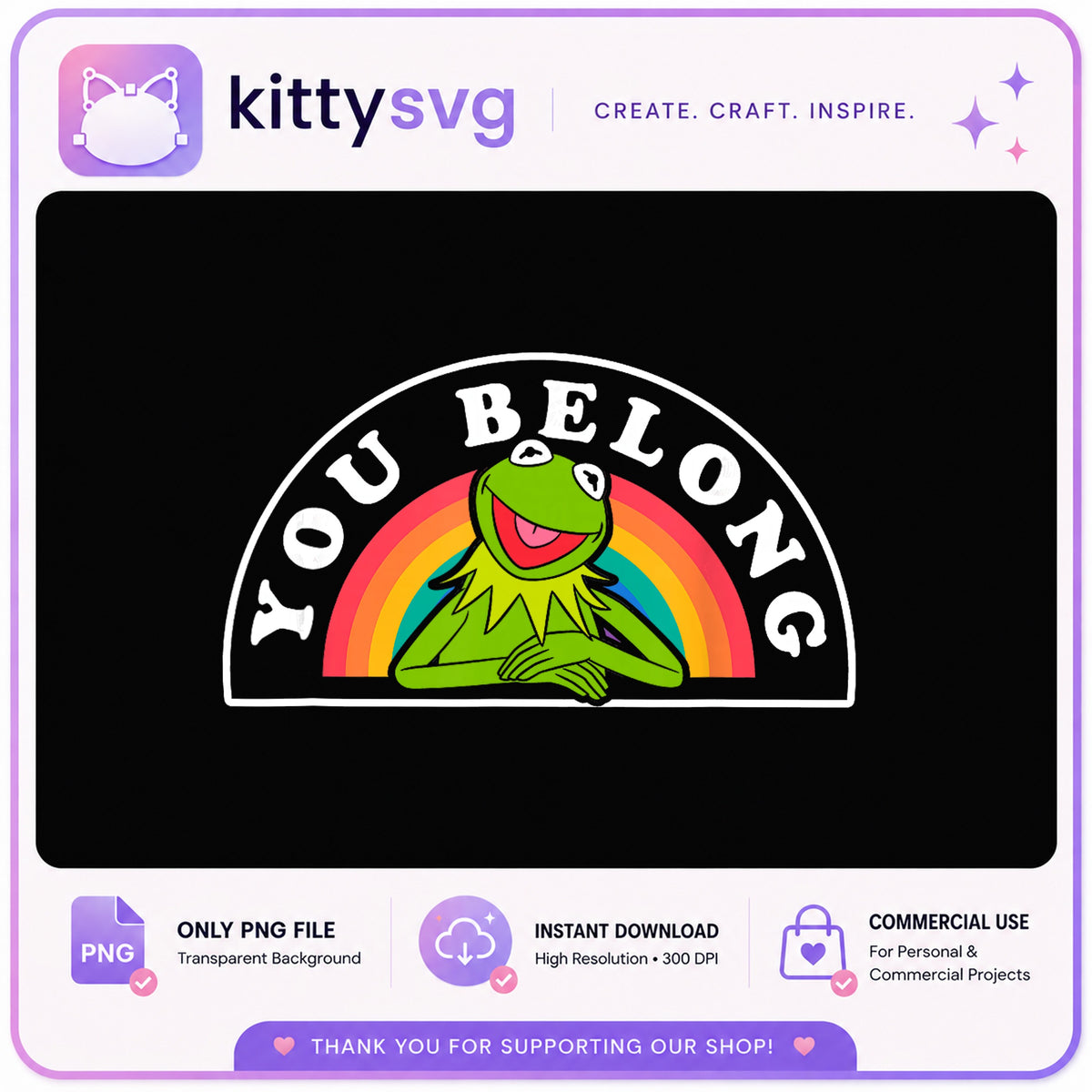 Kermit The Frog You Belong Rainbow PNG, Muppets PNG, Pride PNG