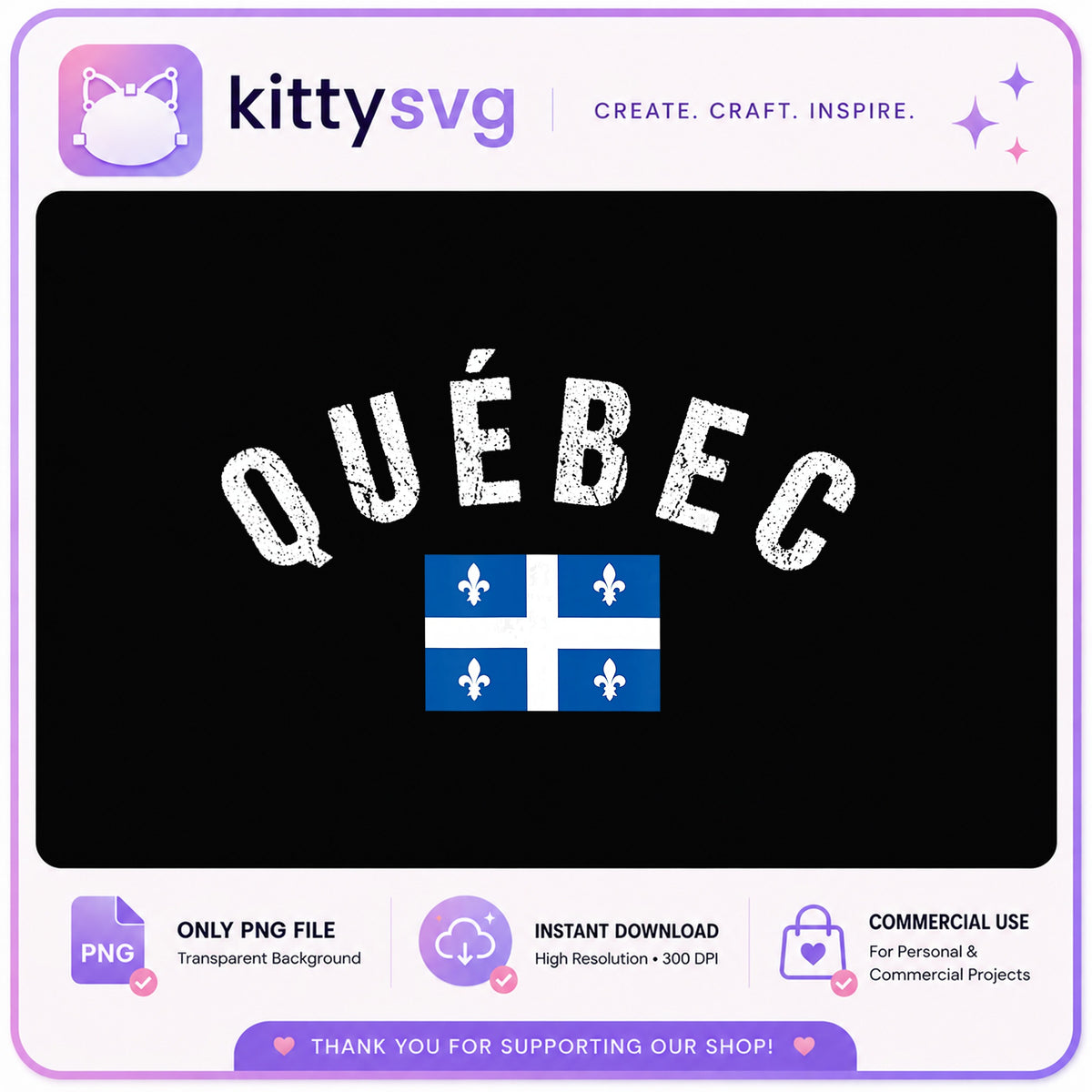 Quebec Flag PNG, Distressed Quebec Shirt Design, Canada PNG