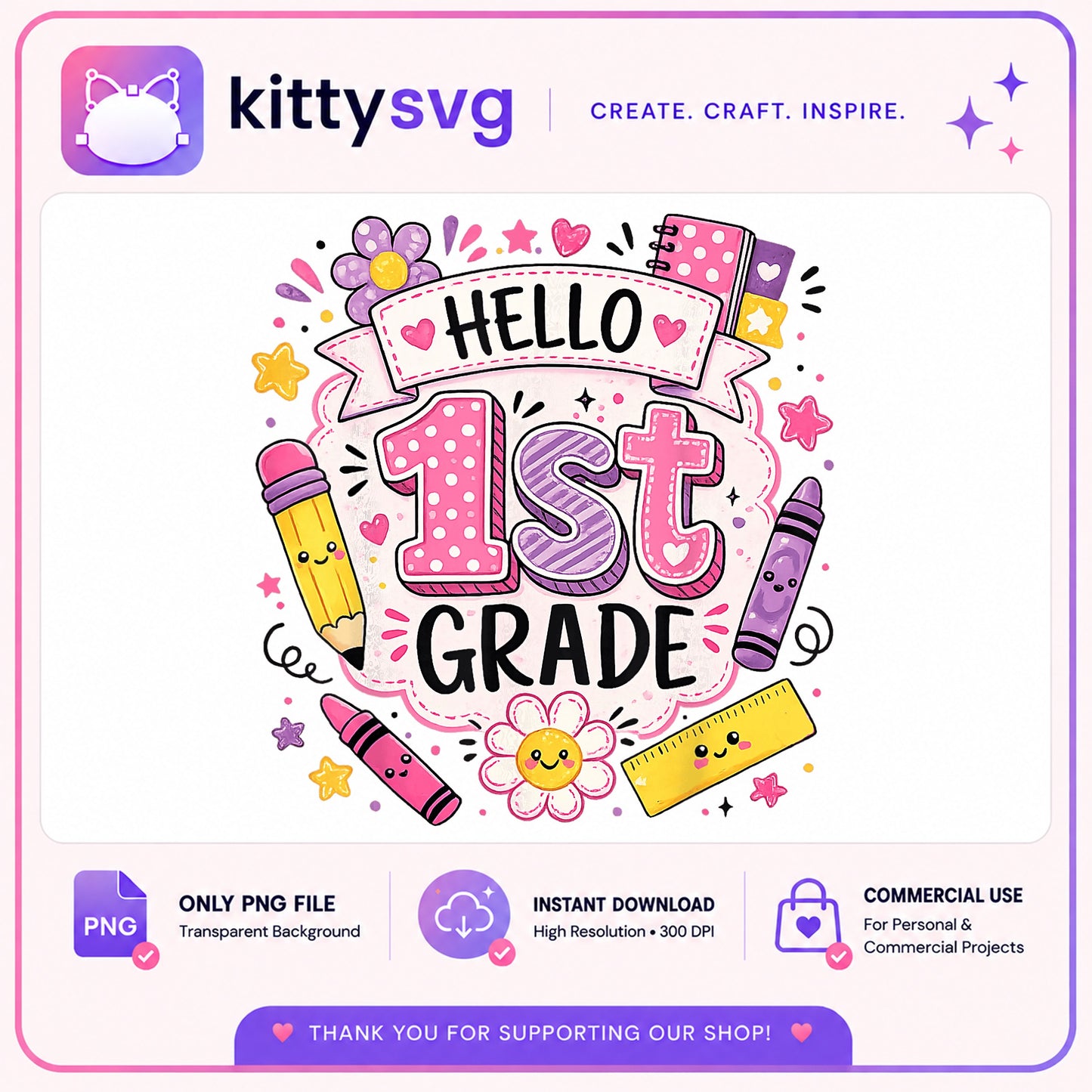 Hello 1st Grade PNG, Back To School PNG, First Grade PNG