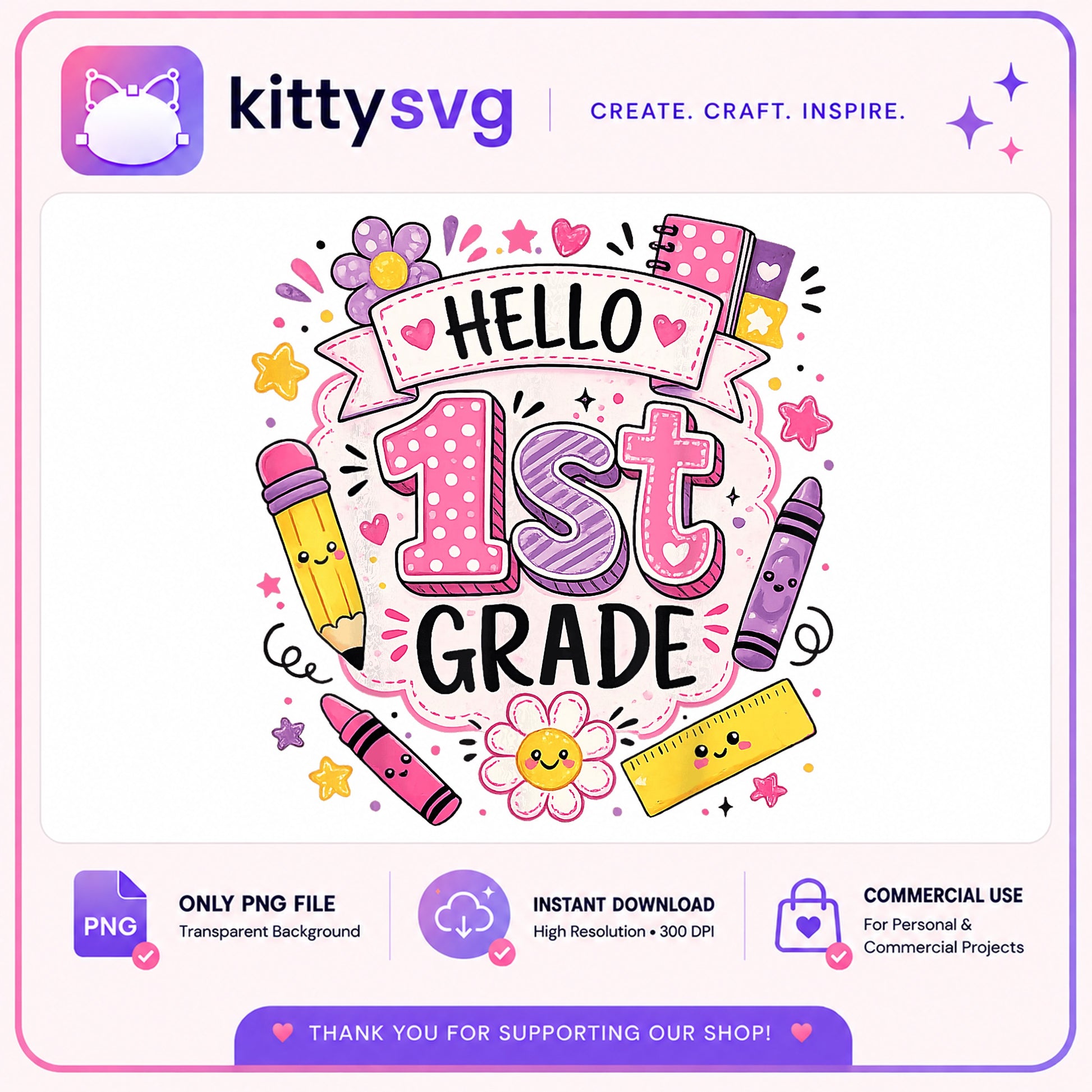Hello 1st Grade PNG, Back To School PNG, First Grade PNG
