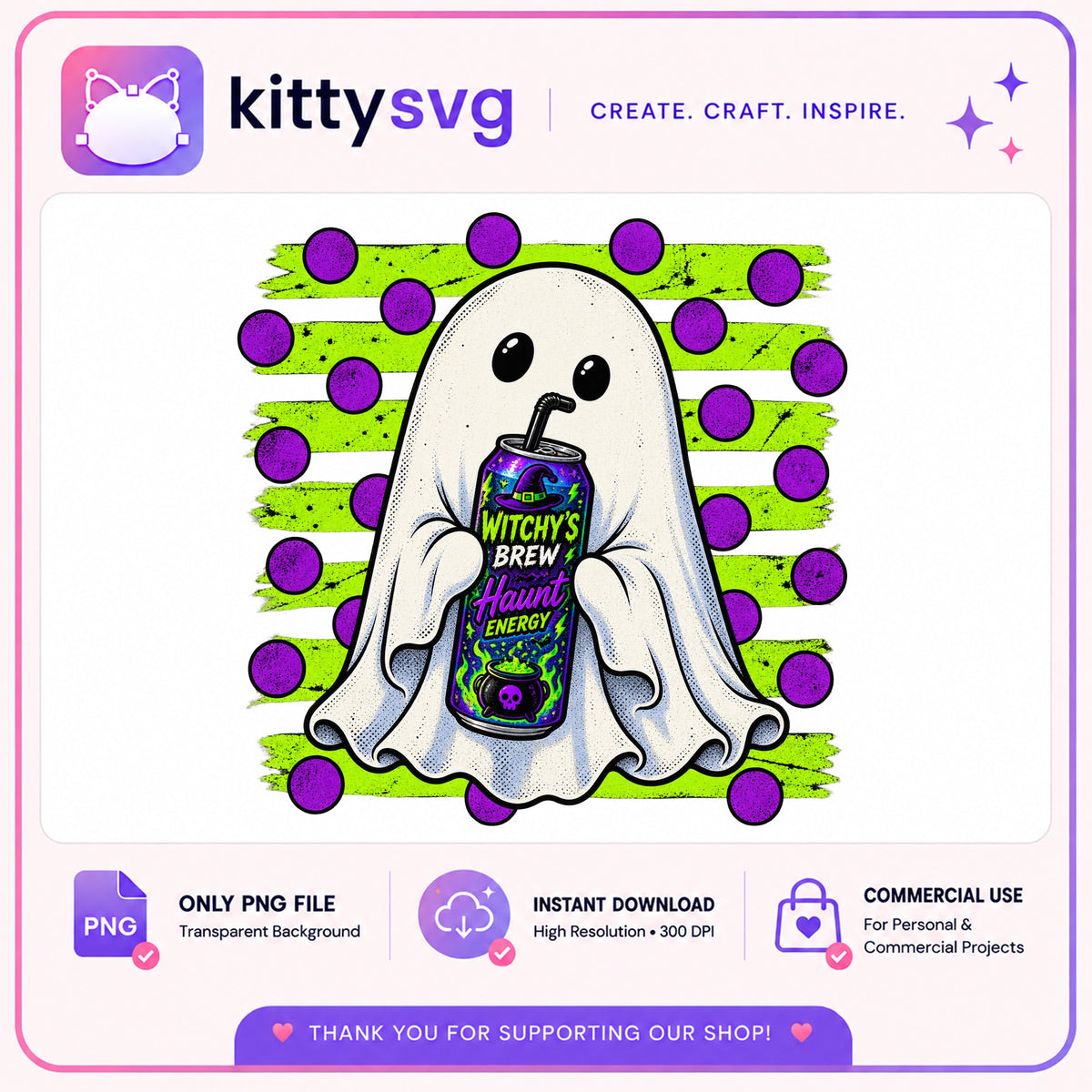 Halloween Ghost Witchy Brew Energy Drink PNG, Cute Ghost PN, Halloween PNG