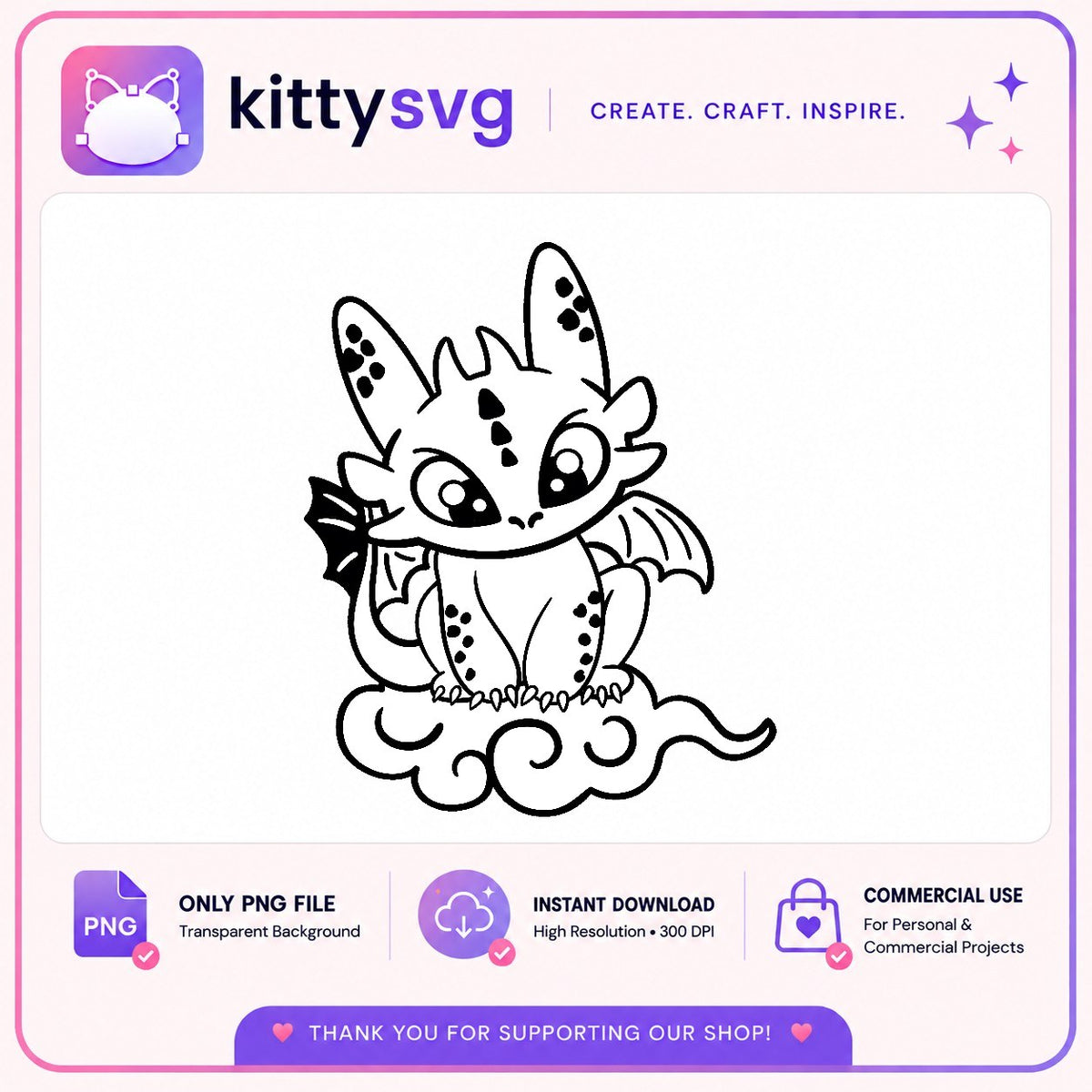 Light Fury Line Art PNG, Coloring Page PNG, Cute Baby Dragon PNG