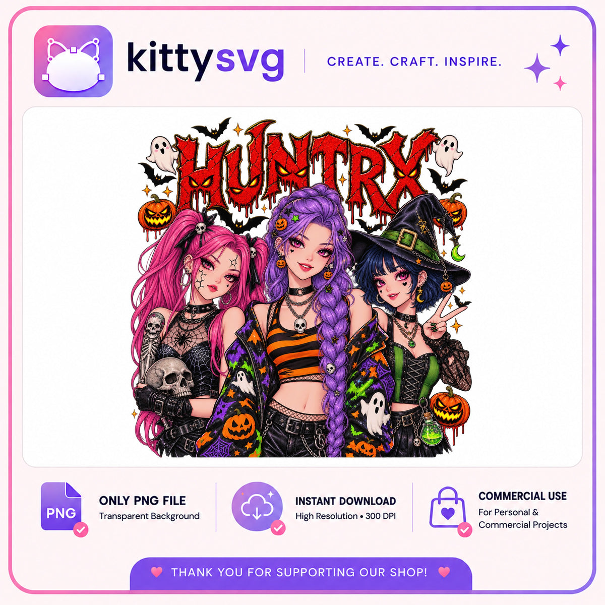 Huntrx Halloween PNG, Spooky Witch Girls PNG, Halloween PNG